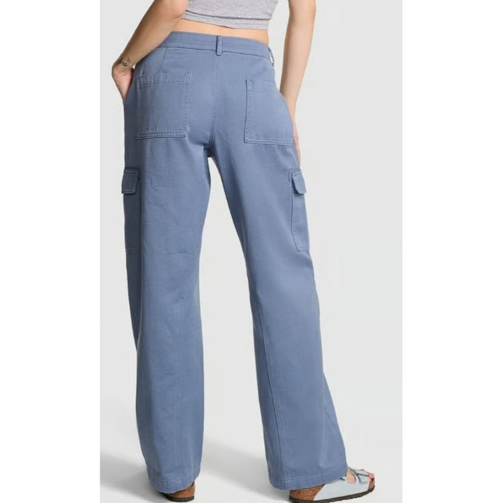 Victorias Secret Pink Blue Utility Cargo Pants Size M Mid Rise Relaxed Fit NWT